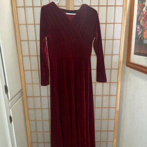 Velvet Burgandy Floor Length Maxi Dress